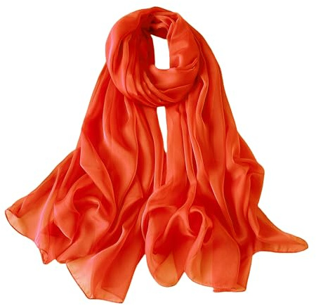 Lina & Lily skrynklig chiffong damhalsduk sjal wrap vår sommar genomskinlig silkeslen fjäderlätt, Orange, One Size