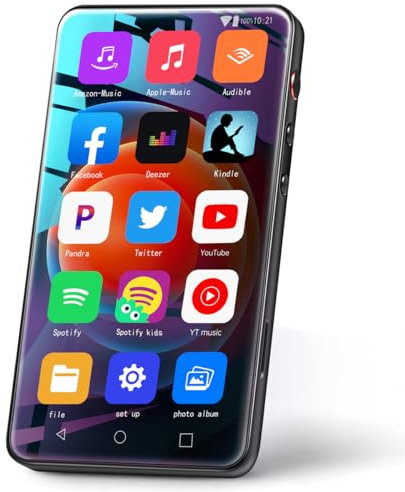 MYMAHDI MP3 Player mit Bluetooth und WiFi bis zu 1TB, 4“ Music Player Touch Screen mit Spotify, Pandora, Android Streaming MP3 Player mit Audible, HiFi MP4 Player mit Lautsprecher, Schwarz
