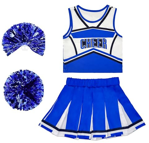 Danzcue Cheerleader Costume for Girls, Cheerleader Dress, Cheerleading Uniform for Halloween Cosplay Gifts, Blue, Large