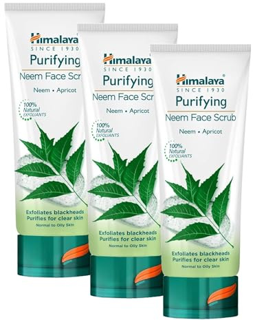 Himalaya Purifying Neem Scrub Helps Fights Pimples, Prevents Marks, Controls Excess Oil, Exfoliates and Purifies Skin | Best for Normal to Oily Skin -75ml Confezione da 3