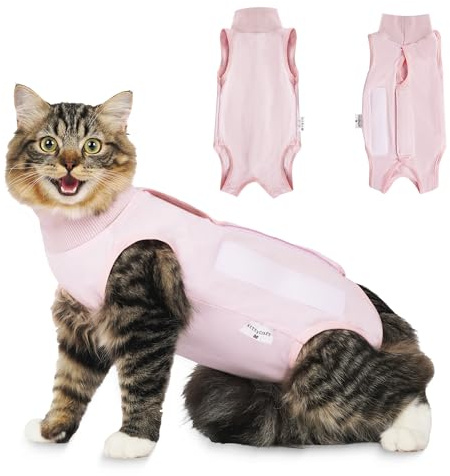 KittyCraft Cat Recovery Suit - Strangle-Proof Post Surgery Cat Onesie, Cat Post-Surgery Suit (Medium, Pink)