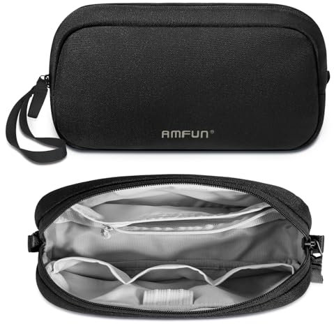AMFUN Organizador Cables Viaje, Bolsa Organizador Cables Universal de Viaje, Bolsa Organizadora de Cables Portátil, para Alimentación de Teléfono Móvil, Memoria USB, Cables, Auricular (Negro S)