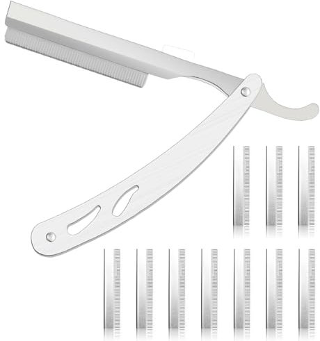 XPEX Rasoio barba Rasoio a mano libera Kit da rasatura uomo Rasoio per barba uomo/taglio a mano per barba con 10 Lame Singole,lamette da barba,rasoio mano libera,lametta barba