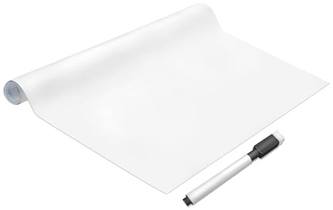 AMIGO Självhäftande whiteboard-folie 60 x 200 cm, med markör | 1 rulle och 1 markör ingår. Perfekt för barn, skola, kontor och hem. Lätt att installera.