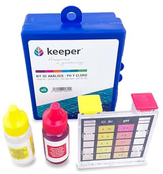 Keeper Test Kit cloro y pH piscina y spa. Medidor manual con reactivos líquidos OTO y Phenol Red. Análisis rápido y preciso del agua. Kit completo con tubo medidor doble y frascos de 20 ml