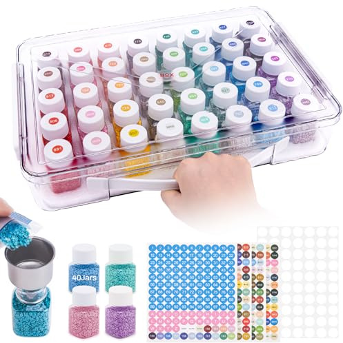 MOLEDINO 40 Slots Diamond Painting Kit, Scatola per Diamond Painting Accessori, Conservazione Contenitore di Plastica Trasparente con Base in Schiuma per Perline, Semi e Strass
