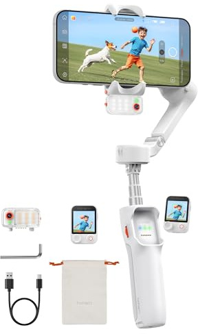 Hohem iSteady V3 Ultra Gimbal Stabilizer for Smartphone, AI Tracking Phone Gimbal, 1.22 Touchscreen Detachable Remote Control, Built-in Extension Rod & Tripod, 360° Infinite Pan, Vlog Filming, White