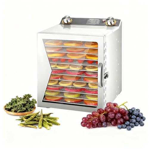 SIEEOUR Avancerad Frystorkare Maskin För Mat, Kommersiell Mat Dehydrator Maskin Rostfritt Stål Med 8/12 Skikt, 360° Fläkt, 0-12h Timing För Näringsrika Torkade Livsmedel, Frukter(12 layers)