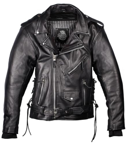 Chaqueta Moto Piel Cruzada AAA Hombre – Estilo Rocker Perfecto – Protecciones CE Incluidas – Forro Térmico Desmontable – Iguana Custom – Negra – Tallas S a 10XL (FR/ES, Letras, 3XL, Regular, Regular)