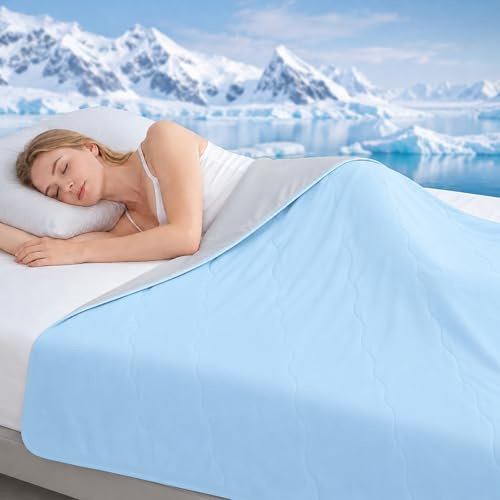 Yanghad Coperta Rinfrescante 150x200 cm, Q-Max >0,4 Coperta Refrigerante Letto, Copriletto Estivo Singolo Double Face, Leggera Traspirante Anallergica, Coperta Estiva Matrimoniale (Blu)