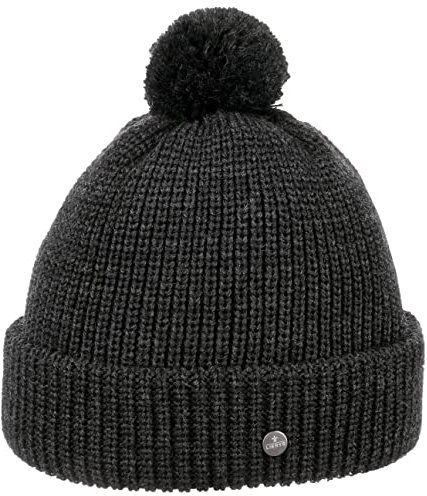 LIERYS Navigat Pudelmütze Damen Herren Strickmütze Made in Germany Bommelmütze aus Schurwolle Wollmütze mit Umschlag Herbst Winter anthrazit One Size