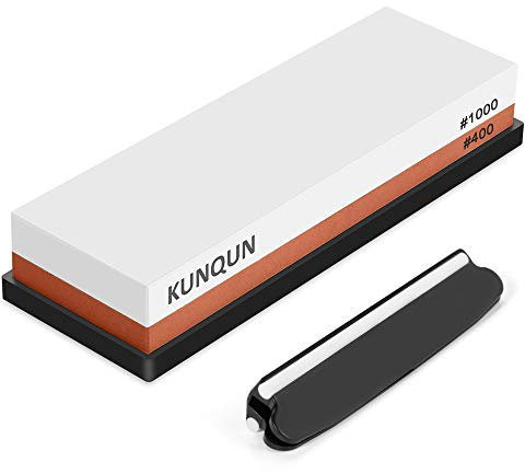 KUNQUN Pietra per Affilare Grana 400 1000, Alta qualità Pietra Affilacoltelli Professionale Doppia Faccia Cote con Base in Silicone Antiscivolo & Guida all'Angolo per Coltelli, Forbici, Rasoi ECC.
