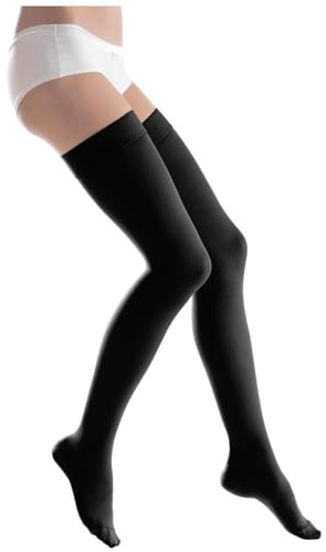 Calze a compressione medicale coscia alta punta chiusa con fascia in silicone – Sollievo per vene varicose, edemi e gambe stanche