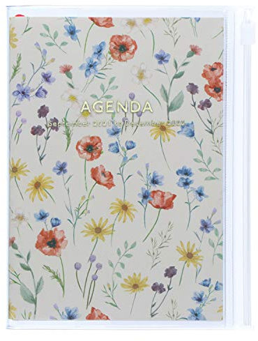 MARK'S 2021/2022 Taschenkalender A6 vertikal, Flower Pattern, Ivory: Von September 2021 bis Dezember 2022