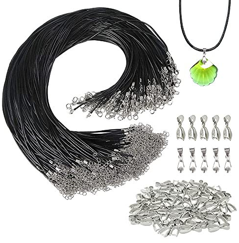 Sweieoni Lederband Kette 60 Stück 2mm Lederband Schwarz Imitieren Lederband mit Verschluss und Anhängerschlaufen Ösen Anhänger für DIY Halskette Armband Schmuckherstellung