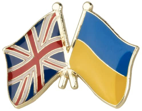 Ukraine Ukrainian and Union Jack United Kingdom National Flag Friendship Lapel Diplomat Metal Enamel Pin Badge – 2.4cm x 1.9cm – Hard Enamel Double Flag Design