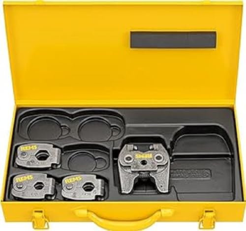 Rems Pressringe S Set (V 15+18+22 MINI Z8, mit Zwischenzange, Stufenlos schwenkbar, im Stahlblechkasten) 574612 R
