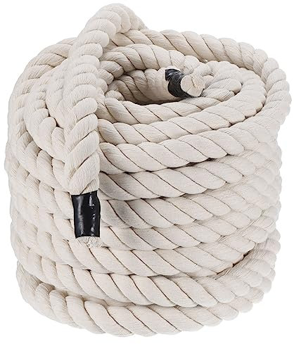 PATIKIL Cotton Rope 15m x 25mm Natural Twisted Cotton Rope 3 Strand Strong Thick Cotton Rope Tug of War Rope for Railings Crafts Games Home Decor, White (1 Inch x 50 Feet)