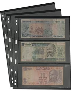 PCCB MINGT 10 fogli interni standard a 9 fori fronte/retro per album, francobolli, banconote, collezione, pagine interne per raccoglitori di monete e forniture (Nero, 3 Tasche)