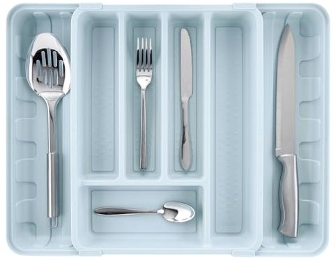 Minky Cutlery Drawer Organiser, Extendable Cutlery Sorter, Storage & Organisation, Utensil Holder, Kitchen Accessories, Cutlery Trays, Kitchen Tools & Gadgets, UK Made (Slate Blue)