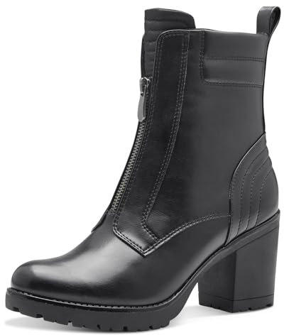 MARCO TOZZI Damen Stiefeletten mit Absatz aus Kunstleder mit Reißverschluss, Schwarz (Black), 38 EU