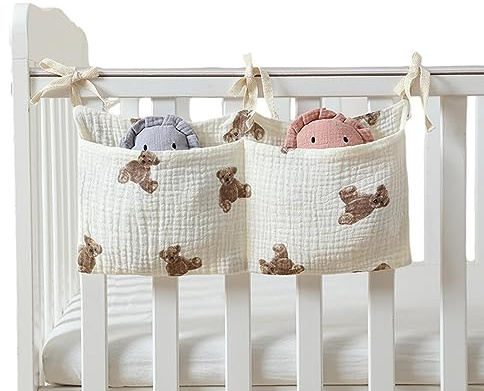Vllold Organiseur de couches pour berceau, 2 poches multifonctionnelles, panier de chevet pour table à langer et lit de bébé, organisation de chambre d'enfant et rangement des couches