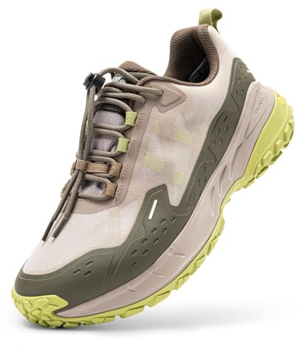 FitVille Scarpe da Escursionismo Uomo Extra Larghe Impermeabili e Antiscivolo Sneakers da Trekking Scarpe Sportive per Camminare e Outdoor Kaki Chiaro 41 EU Larga
