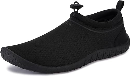 WHITIN Unisex Wasserschuhe Damen Herren Aquaschuhe Badeschuhe Sommer Schwimmschuhe Surfschuhe Strandschuhe Mit Dicke Sohle Ganz Schwarz Größe 39