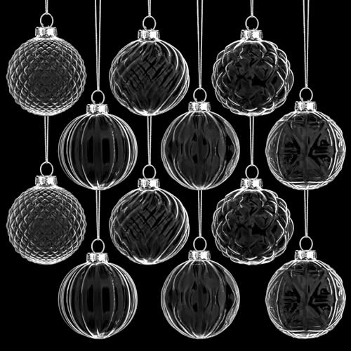Jenaai 12 Pcs Christmas Clear Glass Ball Ornaments, Vintage Tree Decoration