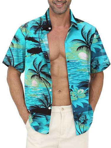 Gavliuu Hawaii-skjorta för män, herrskjorta i Hawaii-stil, casual fritidsskjorta med blommönster och korta ärmar
