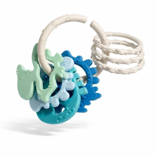 Colifree - Mordedor bebé sonajero, blandito y de fácil agarre, juguete denticion (Dinos Blue)