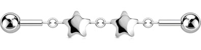 OUFER Pendiente industrial de acero inoxidable 316L con forma de estrella/corazón, barra industrial de 38 mm, piercing industrial, joyería para cartílago, joyería corporal para mujer, 14G38mm, Acero