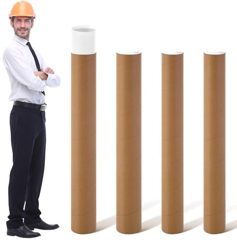 Feifeiya 4 Pack Mailing Tube 4 x 35, 3 x 35 Poster Tube with Caps Kraft Paper Cardboard Tubes Kraft Paper Storage Tubes for Shipping Storing Posters, Prints, Artwork, Crafts, or Documents