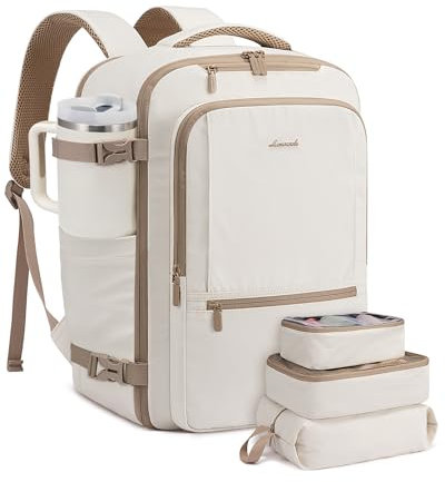 LOVEVOOK Handgepäck Rucksack Flugzeug, 40L Groß Reiserucksack Herren Damen Laptop Rucksack 17 Zoll, Wasserdicht Travel Backpack Kofferrucksack, Weekender Cabin Bag für Reise Arbeit Urlaub, Beige