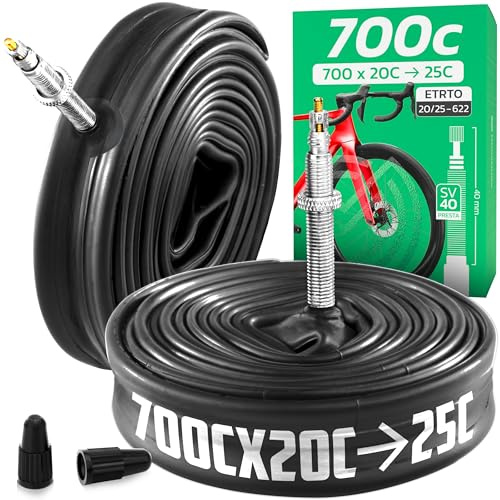 MOOVMOOV Chambre à Air 700C (28 Pouces) - pour Pneus 20-622 (700x20C) ; 23-622 (700x23C) et 25-622 (700x25C) - Valve Presta 40 mm - Lot de 2 - Vélo de Course, Route et Fixie