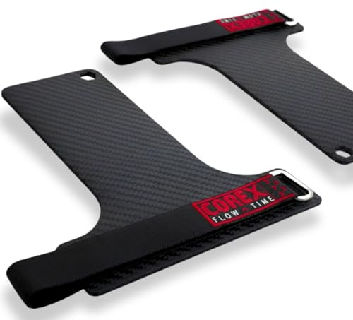 COREX Calleras de Carbono Sin Dedos para Entrenamiento Funcional y Barra Carbon Grip con Cinta Reforzada 25mm y Anilla de Acero | Máximo Agarre Compatible con Magnesio