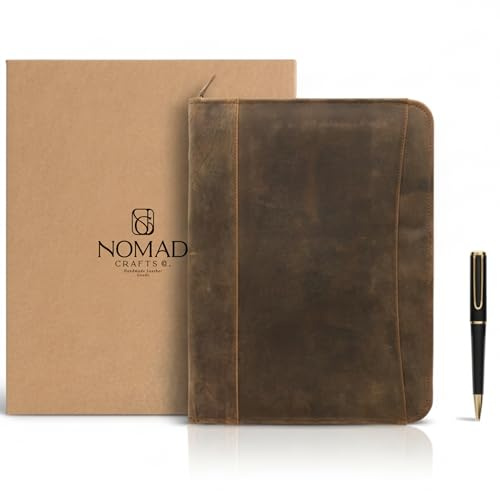 Leather Padfolio with Zipper – Business Portfolio for Men and Women, Legal Pad Portfolio, Leather Folder, Professional Padfolio for Meetings and Interviews