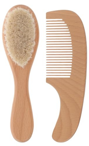 Mipcase Ensemble Brosse Tête de Bébé en Bois Doux Peigne, Confortable et Facile à Entretenir, pour Soins de Bébé Lors de Baby Showers