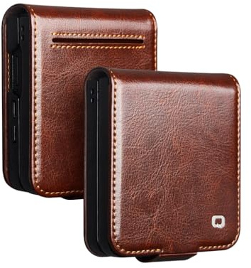 fake action Housse en cuir naturel premium pour Samsung Galaxy Z Flip 7 5G, de luxe, type portefeuille, avec boucle magnétique, couleur marron