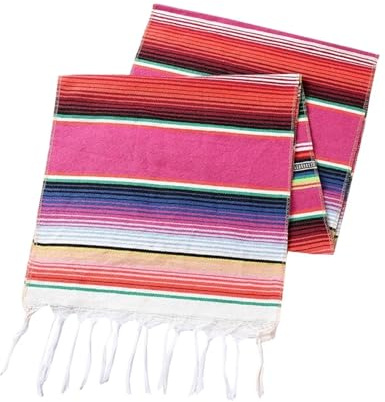 XUCZHAI Camino de Mesa de arcoíris, Caminos de Mesa a Rayas con Mantel con borlas for Fiesta de Boda, Mantel de algodón, Bandera, 35x213cm(Pink)