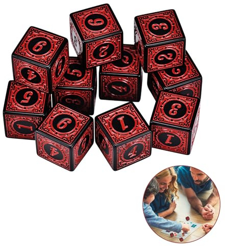 10 Pieces Retro Style D6 Dice Set with 16mm, Red Acrylic Classic 6-Sided Dice with Engraved Numbers Multi-Purpose Dice Sets for RPG Tabletop Role Playing Dice Game Accessories