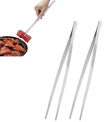 Pinze Cucina Acciaio, Pinza da Cucina, 30 cm Pinzette Manico Lungo, 2 Pezzi Pinzette per Barbecue, Per Barbecue, Bistecche, Acciaio Inossidabile
