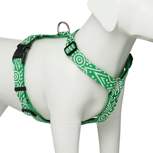 Extra Small Adjustable No Pull Dog Harness for Puppies and Small Dogs | Lightweight Nylon Puppy Harness | Green and White Geometric Print Training and Walking Vest (Green, Extra Small)