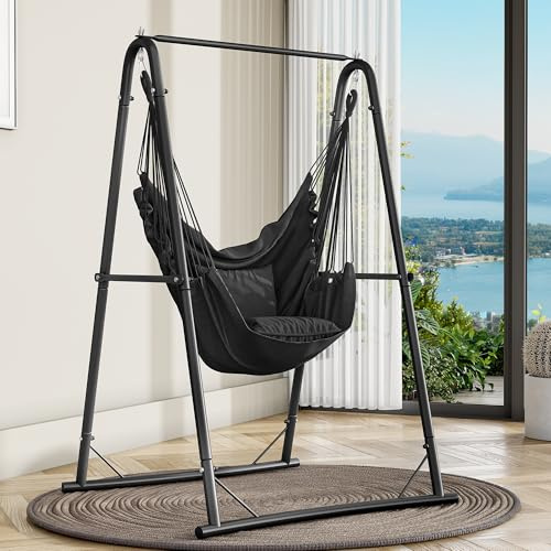 YITAHOME Hamaca Colgante con Estructura de 105 x 93 x 160 cm, Estructura de Acero Estable, Soporte para Hamaca con Columpio Colgante, Carga máxima de 150 kg, Mecedora con 2 Ganchos y 2 Cojines de