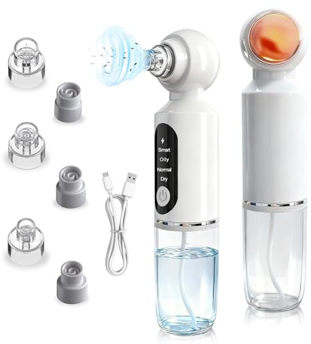 Aspiratore Punti Neri Viso con Riscaldamento e Serbatoio Acqua, 6 Testine e 3 Modalità di Aspirazione, Pulizia Profonda Pori e Rimozione Comedoni, Ricaricabile USB