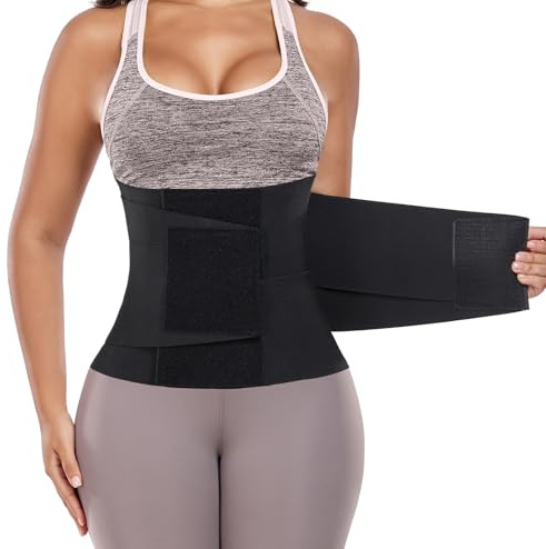 QEESMEI Waist Trainers for Women Belly Fat, Triple Wrap Adjustable Tummy Cincher Ab Belt for Postpartum Recovery, Gym Workout & Daily Tummy Control (Black,Large)