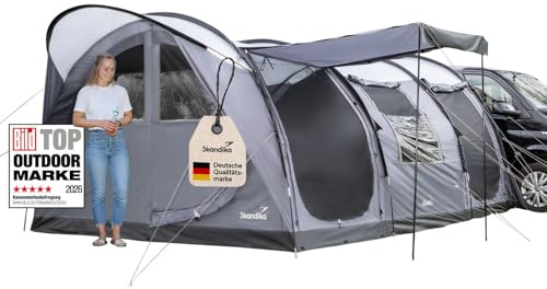 Skandika busstält Esbjerg Travel 4 Protect | Fristående, för 2 eller 4 personer, sytt tältgolv, stående höjd 210 cm, 2 sovkabiner, 3 000 mm vattenpelare, vattentät, tunneltält för buss, skåpbil