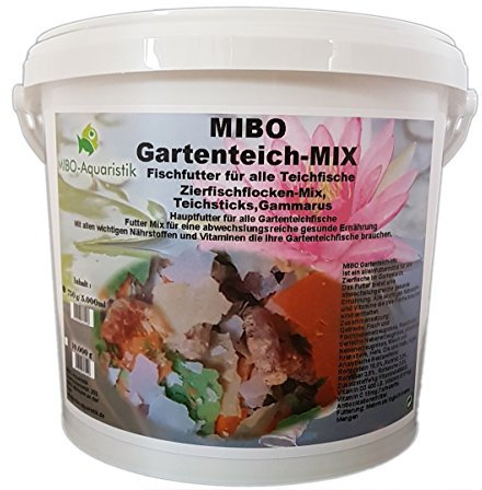 MIBO Gartenteich Mix 5000ml Eimer Teichpflege Futter Gartenteich Flocke Sticks Gammarus Pellets