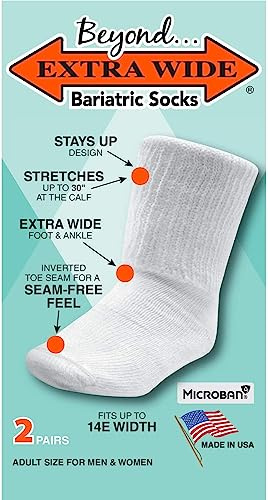 Extra Wide Bariatric Sock for Extreme Lymphedema. Stretches up 30 (2 Pairs) (White)