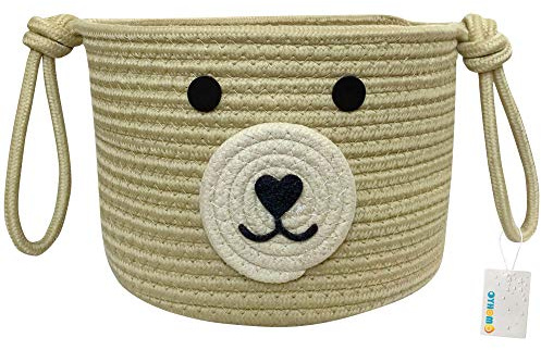 OYHOMO Panier de Rangement Tissé en Corde de Coton Pliable Boîte de Rangement Motif Chien Corbeille Décoratif pour Salon, Chambre Enfant, Bureau, Jouets Bébé Organiseur - Kaki